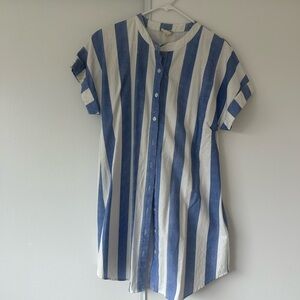 Blue and White Vertical Stripe Button-Down Dress
